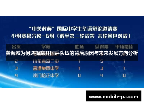黄海诚为何选择离开国乒队伍的背后原因与未来发展方向分析